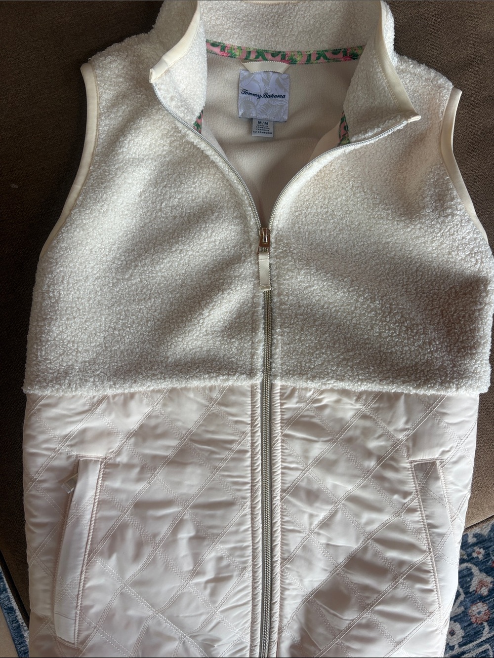Tommy Bahama Off-White Quilted & Sherpa Vest - Women's